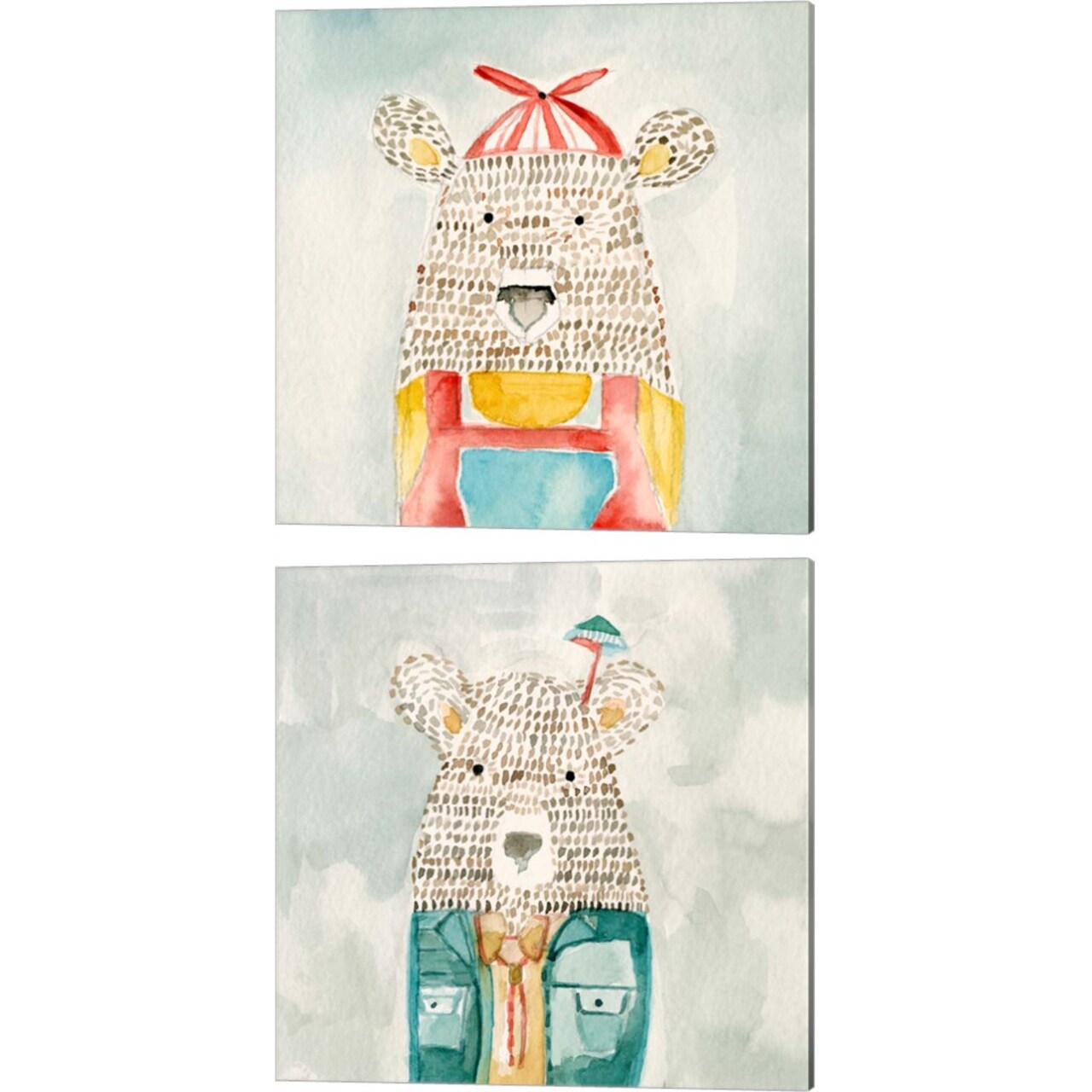Deanie Beanie Bear & Mr. Bolo Bear by Natalie Timbrook 14" x 14" Canvas Wall Art (Set of 2)